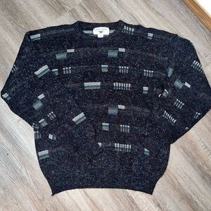 Vintage 80s Men’s Multi-Colored Black Grandpa Sweater in Size XL